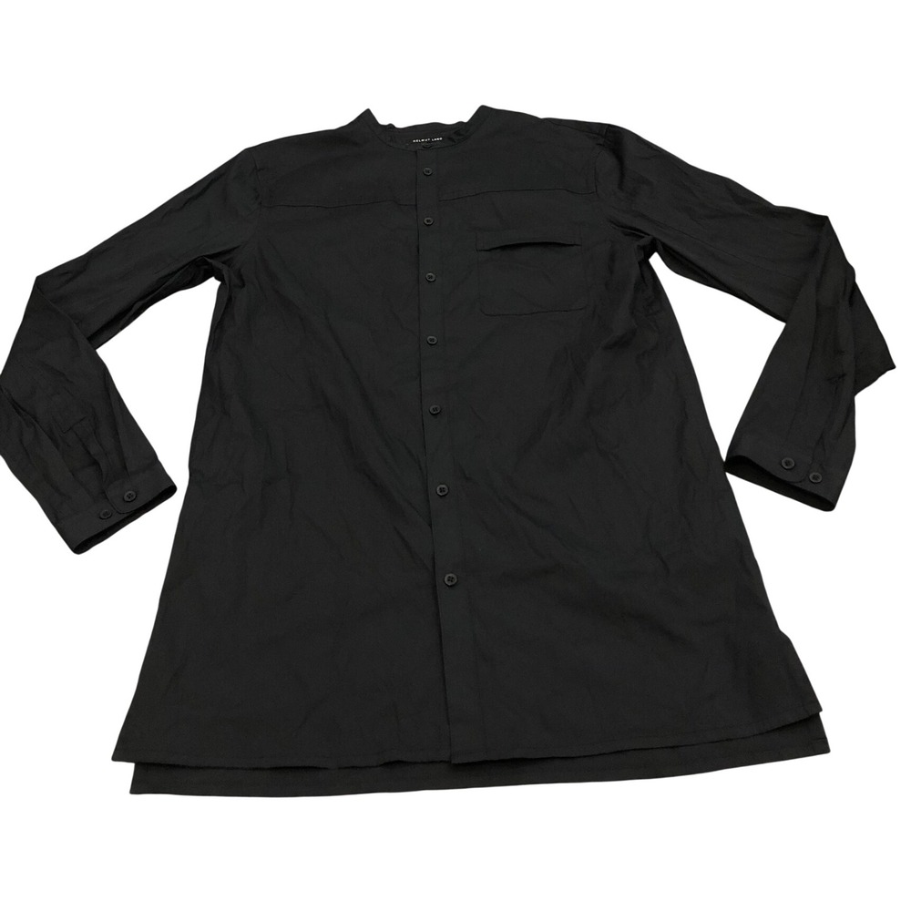 Helmut Lang Band Collar Shirt Mens M Black Long Sleeve Button Up G01HM520